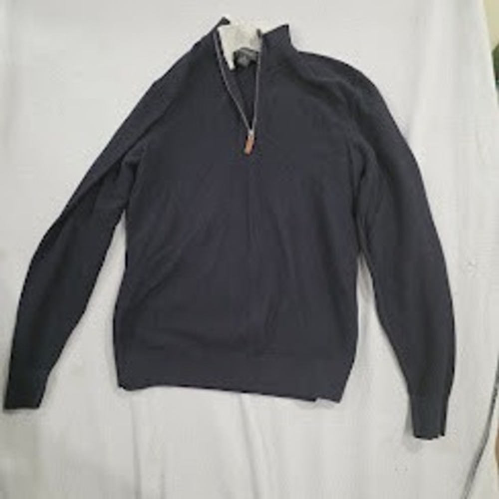 Bloomingdales The Men Store Navy Blue 100% Cotton Quarter Zip Sweater Men Medium